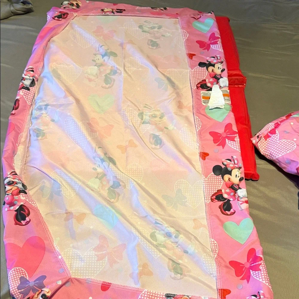 Pink Minnie Mouse sheet Set with Blue and red Folded Sleeping Mat